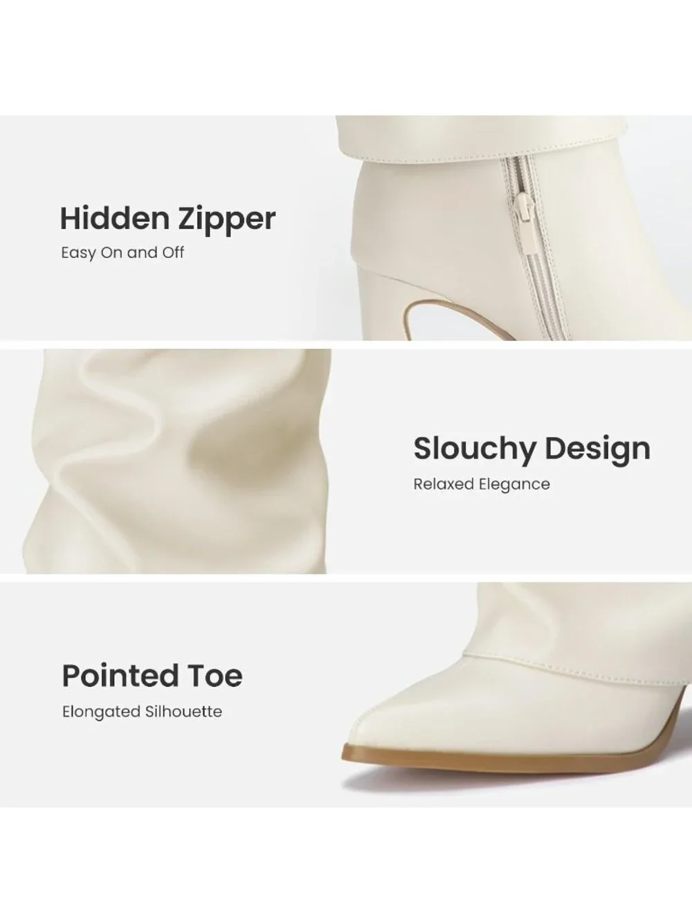 Women's Beige Pointed Toe Pu Leather Chunky Heel Fold Over Knee High Boots